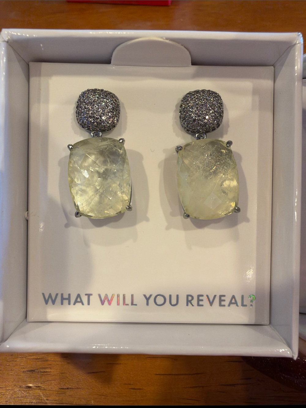 Pale Yellow Crystal Drop Earrings with Pavé Silver Tops